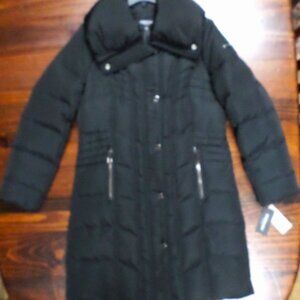 Women's M Kenneth Cole New York Black Down Puffer Jacket Coat Collar Lined New